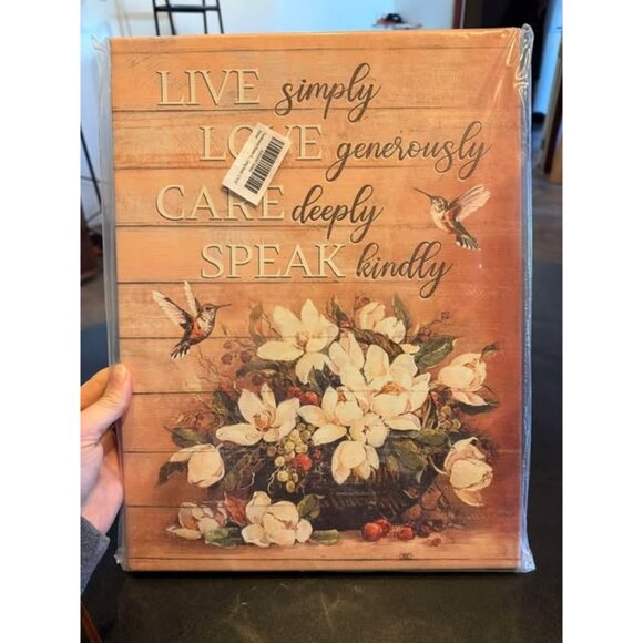 Live Love Care Speak Hummingbird Floral Canvas Art Print 12x16 - Picture 1 of 2